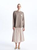 Bisiklet Yaka Baskılı Uzun Kollu Oversize Kadın Sweatshirt