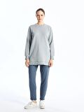Bisiklet Yaka Düz Uzun Kollu Kadın Sweatshirt Tunik