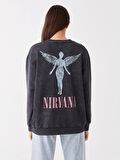 Bisiklet Yaka Nirvana Baskılı Uzun Kollu Oversize Kadın Sweatshirt