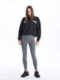 Bisiklet Yaka Baskılı Uzun Kollu Oversize Kadın Sweatshirt