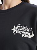 Bisiklet Yaka Baskılı Uzun Kollu Oversize Kadın Sweatshirt