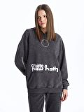 Baskılı Uzun Kollu Oversize Kadın Hoodie