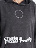 Baskılı Uzun Kollu Oversize Kadın Hoodie