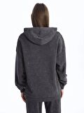 Baskılı Uzun Kollu Oversize Kadın Hoodie