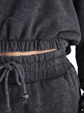 Düz Uzun Kollu Oversize Kadın Crop Hoodie