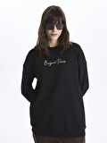 Bisiklet Yaka Nakışlı Uzun Kollu Kadın Sweatshirt Tunik