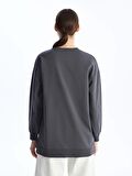 Bisiklet Yaka Baskılı Uzun Kollu Kadın Sweatshirt Tunik