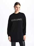 Bisiklet Yaka Parlak Taş Baskılı Uzun Kollu Kadın Sweatshirt Tunik