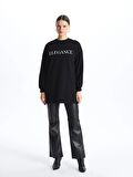 Bisiklet Yaka Parlak Taş Baskılı Uzun Kollu Kadın Sweatshirt Tunik