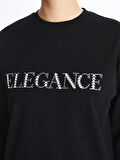 Bisiklet Yaka Parlak Taş Baskılı Uzun Kollu Kadın Sweatshirt Tunik