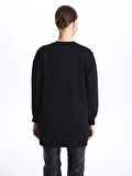 Bisiklet Yaka Parlak Taş Baskılı Uzun Kollu Kadın Sweatshirt Tunik