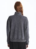 Dik Yaka Baskılı Uzun Kollu Oversize Kadın Sweatshirt