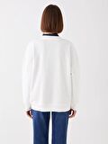Bisiklet Yaka Baskılı Uzun Kollu Oversize Kadın Sweatshirt