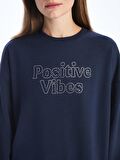 Bisiklet Yaka Taş Baskılı Uzun Kollu Oversize Kadın Sweatshirt Tunik