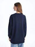 Bisiklet Yaka Taş Baskılı Uzun Kollu Oversize Kadın Sweatshirt Tunik