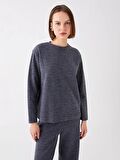 Bisiklet Yaka Düz Uzun Kollu Kadın Sweatshirt
