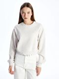 Bisiklet Yaka Düz Uzun Kollu Crop Kadın Sweatshirt