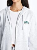 Kapüşonlu Baskılı Uzun Kollu Kadın Fermuarlı Sweatshirt
