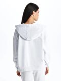 Kapüşonlu Baskılı Uzun Kollu Kadın Fermuarlı Sweatshirt