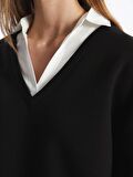 Gömlek Yaka Düz Uzun Kollu Oversize Kadın Sweatshirt