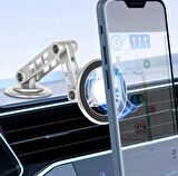 Metal Katlanabilir 360 Dönen Mıknatıslı Magnetic Yüksek Kaliteli Telefon Tutucu Gümüş