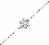 925 Ayar Gümüş Kar Tanesi Bileklik Beyaz - Beyaz Taş