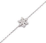 925 Ayar Gümüş Kar Tanesi Bileklik Beyaz - Beyaz Taş