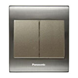 Viko Panasonic Thea Blu İkili Anahtar, Çerçeve Inox+Beyaz, Kapak Dore