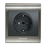 Viko Panasonic Thea Blu Topraklı Priz, Çerçeve Inox+Beyaz, Kapak Füme
