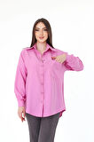 Tek Cepli Oversize Keten Gömlek- Pembe