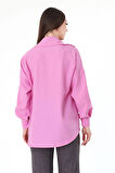Tek Cepli Oversize Keten Gömlek- Pembe