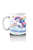 Çocuklara Sütü Sevdiren Gökkuşağında Koşan Sevimli Unicorn Desenli Kupa Bardak