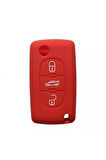 Citroen Berlingo Xsara Picasso C2 C3 C4 C5 C6 C8 Uyumlu 3 Tuş Silikon Anahtar Koruma Kılıf Kırmızı