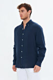 Lacivert Erkek Keten Gömlek