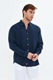 Lacivert Erkek Keten Gömlek