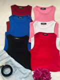 Wearflawless Kadın 6 Li Adet Fitilli Pamuklu Halter Yaka Örme Kaşkorse Crop