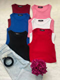 Wearflawless Kadın 6 Li Adet Fitilli Pamuklu Halter Yaka Örme Kaşkorse Crop