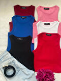 Wearflawless Kadın 6 Li Adet Fitilli Pamuklu Halter Yaka Örme Kaşkorse Crop