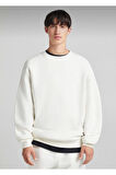 Beyaz Pamuklu Unisex Oversize Basic Bisiklet Yaka Sweatshirt