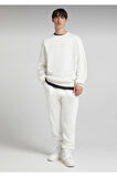 Beyaz Pamuklu Unisex Oversize Basic Bisiklet Yaka Sweatshirt