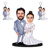 Kişiye Özel Gelin Damat1 3D Ahşap Biblo + 2 Adet Anahtarlık Hediyeli Sevgiliye Hediye