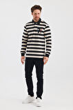 ALEXANDERGARDI POLO YAKA NAKIŞ APLİKELİ ÇİZGİLİ REGULAR FİT SWEATSHIRT (WK25214)