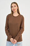 BİSİKLET YAKA BASİC LİKRALI SWEATSHIRT (WK25512-WN)