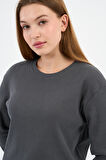 Bisiklet Yaka Likralı Uzun Kollu Kaşkorse Sweatshirt (WK25588)