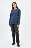 Bisiklet Yaka Likralı Uzun Kollu Kaşkorse Sweatshirt (WK25588)