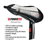 Wodimark Powertec Profesyonel Fön Makinesi – 2500W Turbo AC Motor | 2 Isı & 2 Hız | Daraltıcı Başlık | 270 cm Kablo