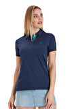 Polo Yaka Pamuklu Kadın T-shirt Lacivert-XXL