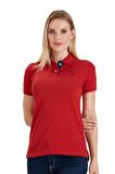 Polo Yaka Pamuklu Kadın T-shirt Bordo-L