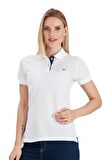 Polo Yaka Pamuklu Kadın T-shirt Beyaz-L