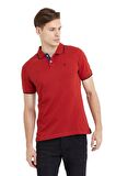 Polo Yaka Çizgili Pamuklu Erkek T-shirt Bordo-L